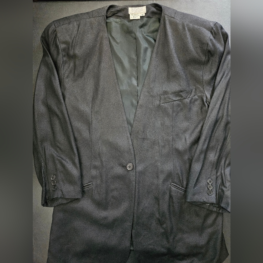 Vintage - Silk Bergdorf Goodman Black Collarless One Button Blazer - Size 14 - Picture 1 of 7